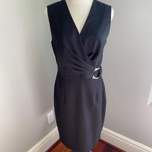 Calvin Klein Black Dress - Faux Silver Buckle Detail - Size 8
